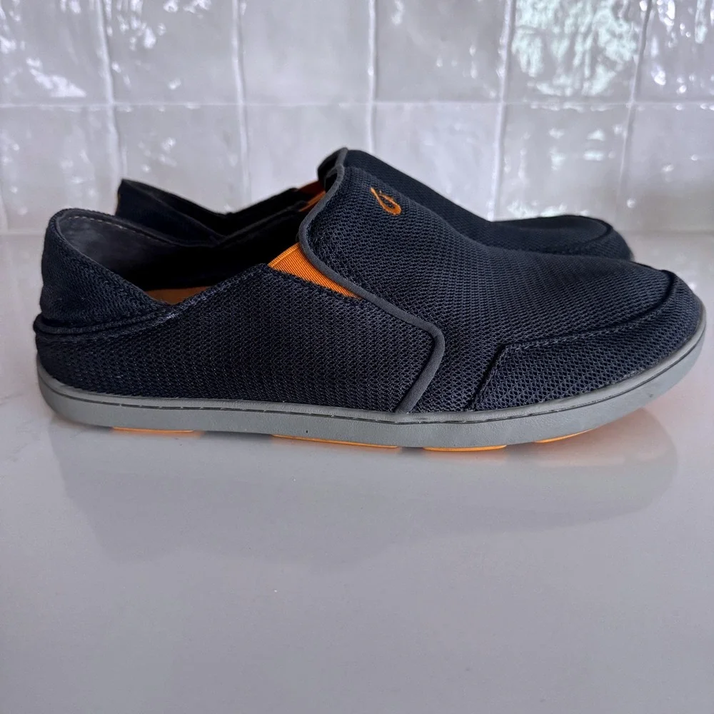 OluKai Nohea Mesh Loafers Mens Size 8 Charcoal Grey Orange Slip On Shoes